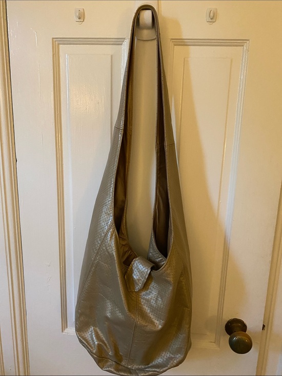 Handbags - Metallic Taupe Leather Hobo Bag with Knot Detail